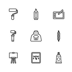 set line computer with design program marker pen vector image