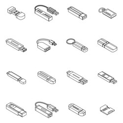 Flash drive icon set outine vector