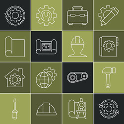 set line gear and arrows as workflow hammer user vector image
