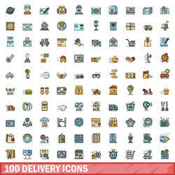 100 delivery icons set color line style vector