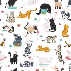 cartoon cat characters seamless pattern different vector image
