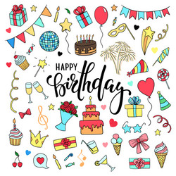 Birthday Doodle Set - Celebration Objects Vector Image