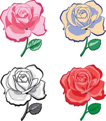 set of color artistic hand drawing roses vector