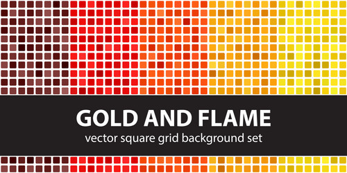 square pattern set gold and flame seamless tile vector