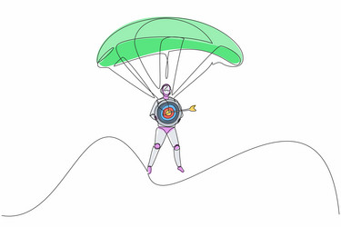 Continuous one line drawing robots jump vector