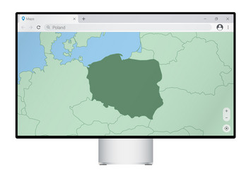 computer monitor with map of poland in browser vector image