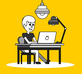 man work with computer design flat vector image