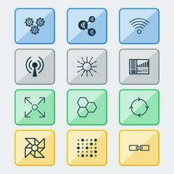 robotics icons set with information components vector