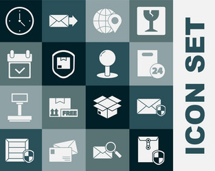 set envelope with shield delivery cardboard boxes vector image