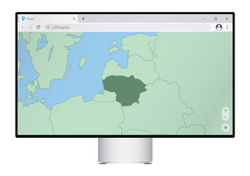 Computer monitor with map of lithuania in browser vector