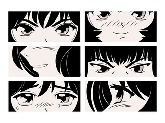 set manga eyes close ups vector