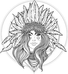 Boho Feather Headdress Portrait Vector Image