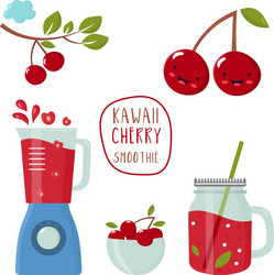 set funny kawaii cherry with a blender vector