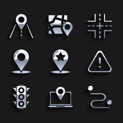 set map pointer with star laptop location marker vector image