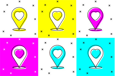 Set map pointer with heart icon isolated on color vector