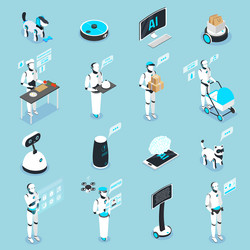 Creative robots isometric background Royalty Free Vector