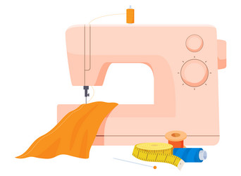 A sewing machine with piece of fabric tailoring vector