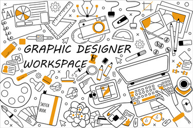 graphic designer workspace doodle set vector