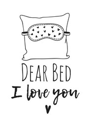 Hand drawn objects about sleep routines and text vector