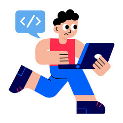 a flat style of coder holding lap vector image