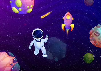 cartoon astronaut planets comet in outer space vector