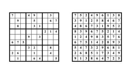 Sudoku game with answer puzzle numbers vector