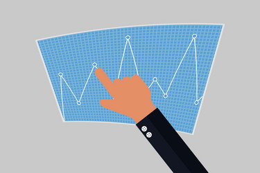 Hand pointing at a point on graph sheet paper vector