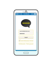messenger app account entering log in start page vector
