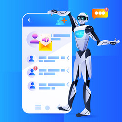 robot chatbot assistant using mobile messenger app vector