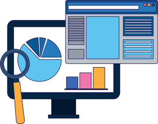 magnifying glass computer and web page window vector image