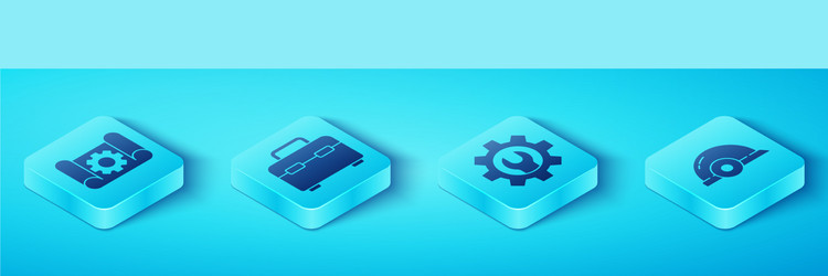 set isometric graphing paper and gear toolbox vector image
