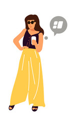 woman with smartphone cartoon female standing vector