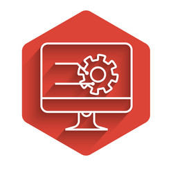 white line computer monitor with graph chart icon vector image
