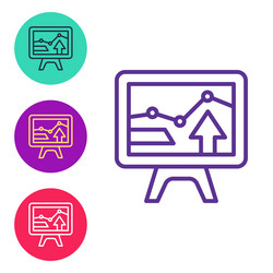set line computer monitor with graph chart icon vector image