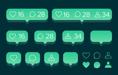 Like follower comment icon set trendy style vector