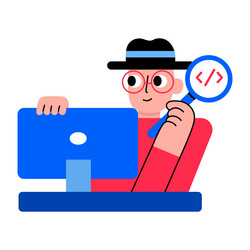 a code checking character in flat sty vector image