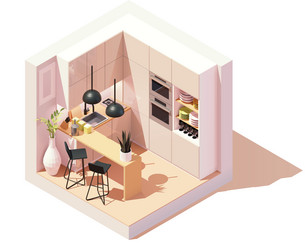 Dining room isometric composition Royalty Free Vector Image