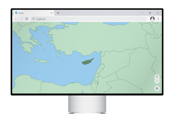 computer monitor with map of cyprus in browser vector image