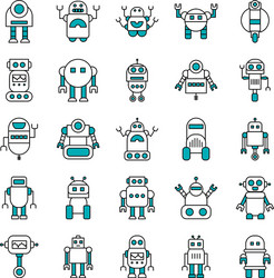 Icon set robotics and cartoon robots half line vector