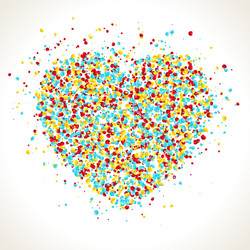 Heart shape with dots inside confetti background vector