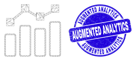 blue grunge augmented analytics seal and web mesh vector