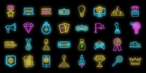 Artificial gamification icons set neon vector