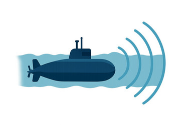 submarine navigating underwater with sonar waves Vector Image