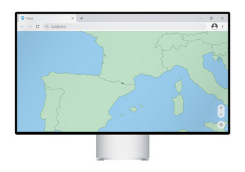 computer monitor with map of andorra in browser vector image