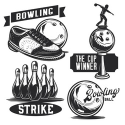 Bowling Game Icons & Labels Vector Image
