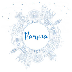 Outline parma skyline with blue buildings vector