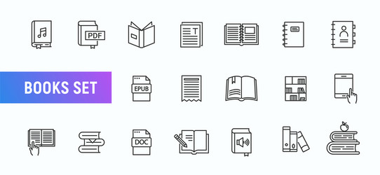 Book line diary icon set library line Royalty Free Vector