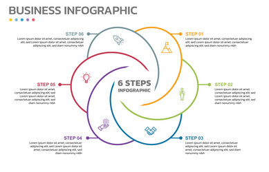 visual data presentation cycle diagram with 6 vector image