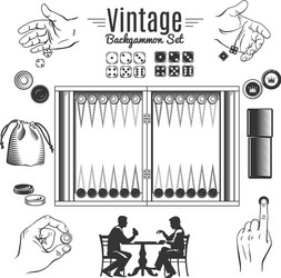 backgammon vintage style elements set vector