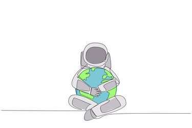 single one line drawing astronaut sitting hugging vector image